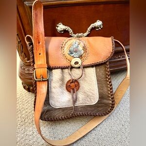 Handcrafted Leather and Fur Crossbody Bag